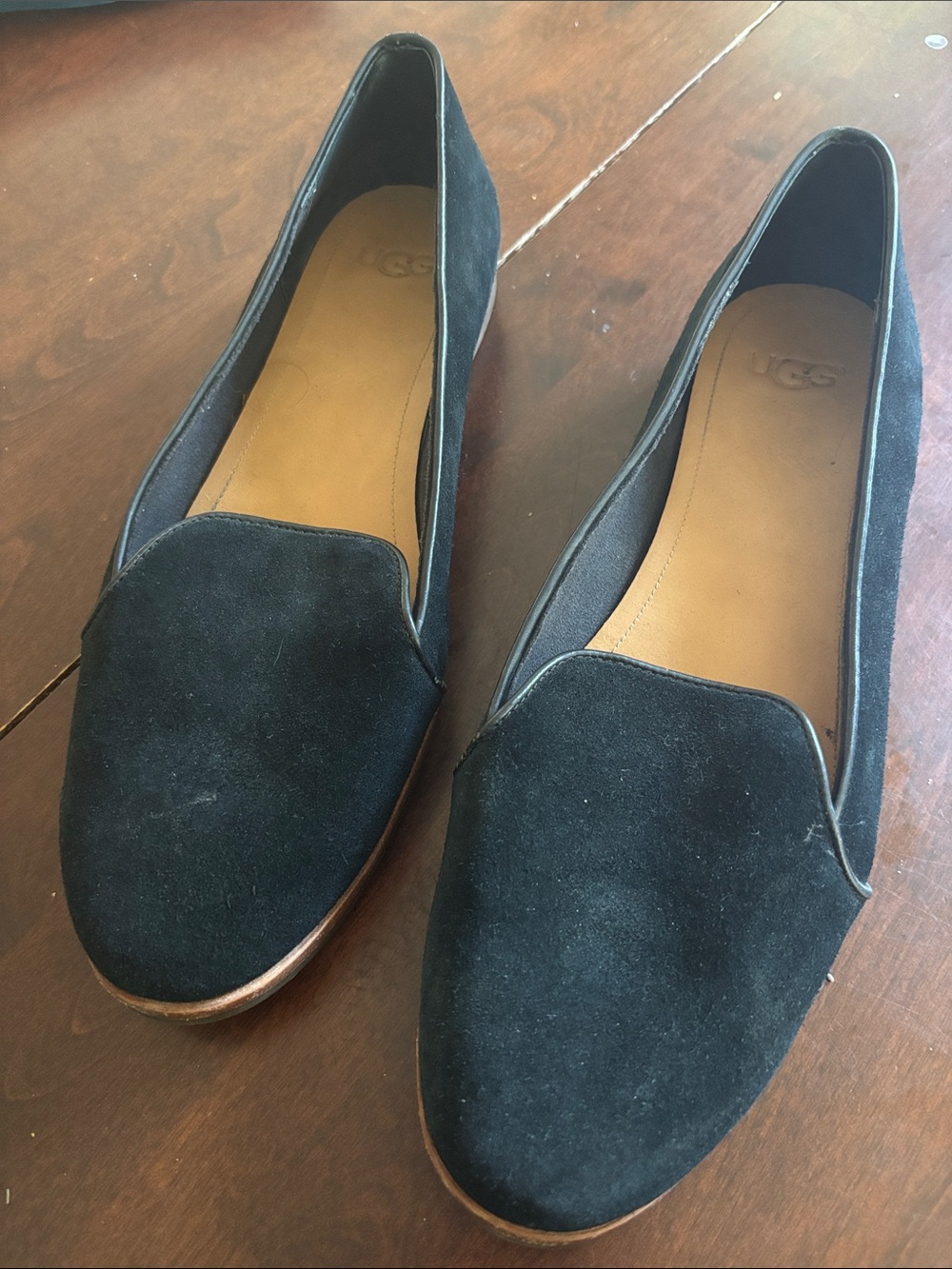 UGG Black Suede Women's Slip-On Loafers with Tan Insole
